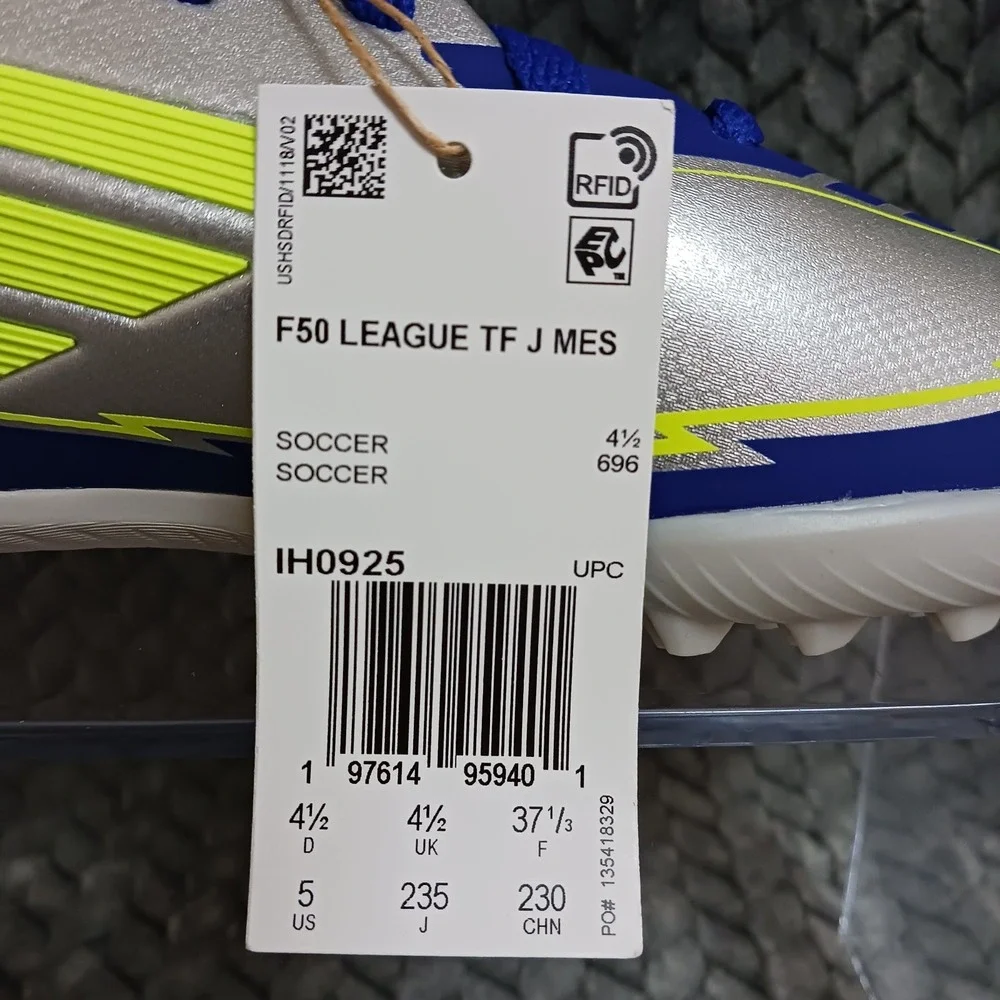 Adidas F50 League TF Junior Soccer Turf Boots Messi Pack Blue Silver Size 5